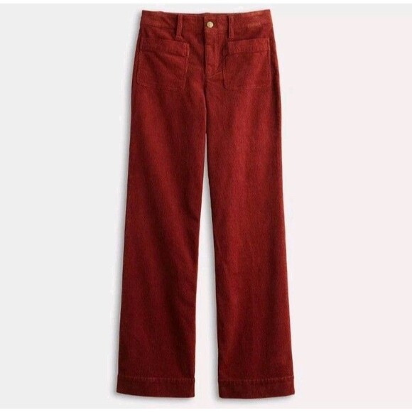 Draper James Womens 6 Corduroy Pants Burgundy Red Boho Pocket Wide Leg Boot Cut - Picture 1 of 15